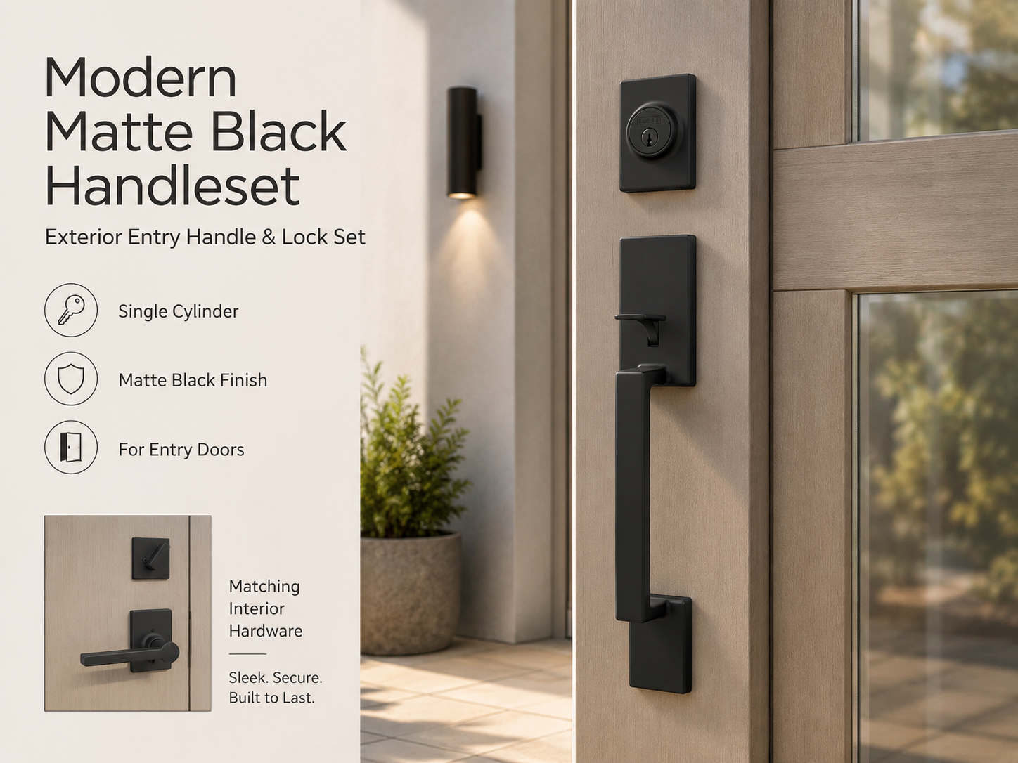 Modern Entry Door Handleset with Interior Lever – Single Cylinder Lock Set