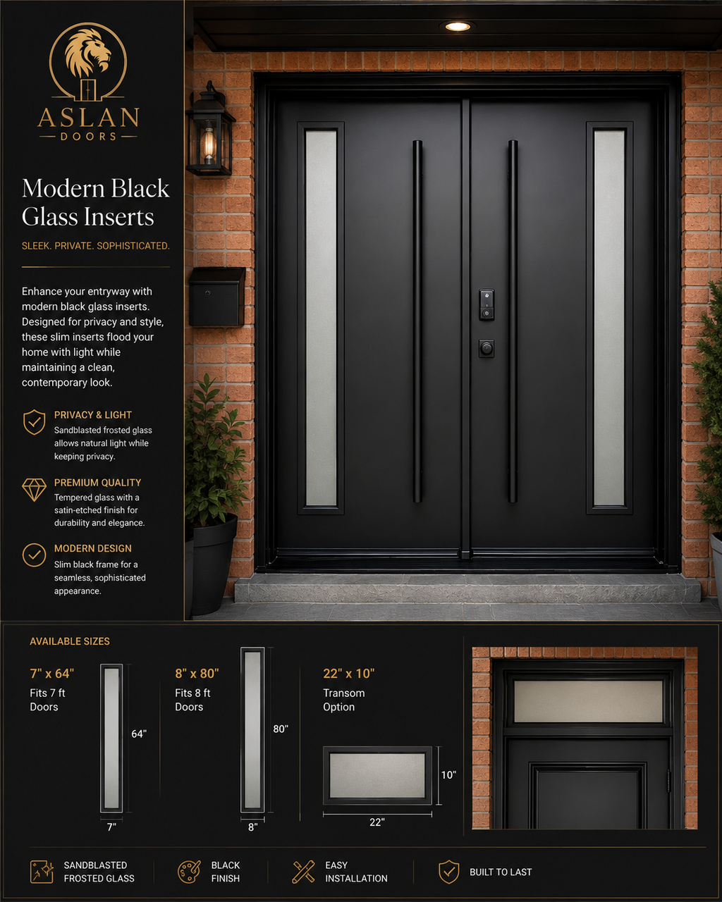 Sandblasted Frosted Glass Inserts for Entry Doors – 7" x 64", 8" x 80" & 22" x 10"