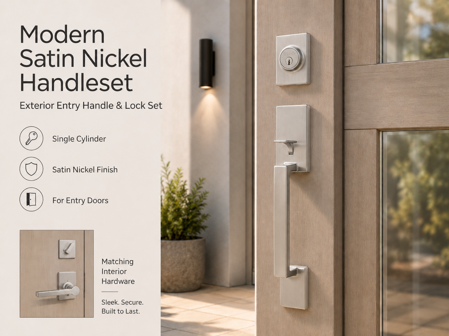 Modern Entry Door Handleset with Interior Lever – Single Cylinder Lock Set